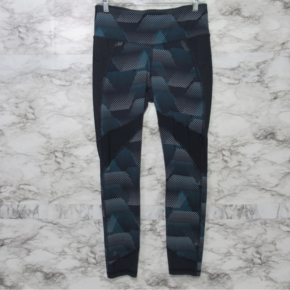 Athleta Blue Kinetic Cropped Leggings Stealth Mesh Detail Size Medium